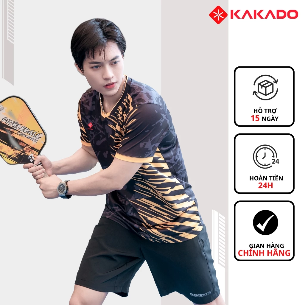 Set bộ thể thao nam KAKADO màu đen vàng cổ tròn vải thun mát lạnh, co giãn, thấm hút tốt [MÃ KD15]