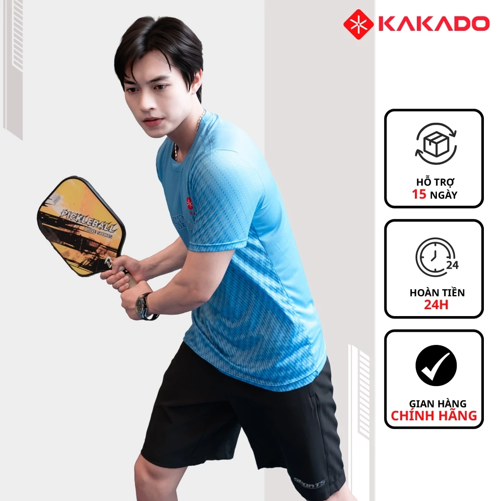 Set bộ thể thao nam KAKADO màu xanh thiên thanh cổ tròn cao cấp, chất thun co giãn mát lạnh[MÃ KD12]